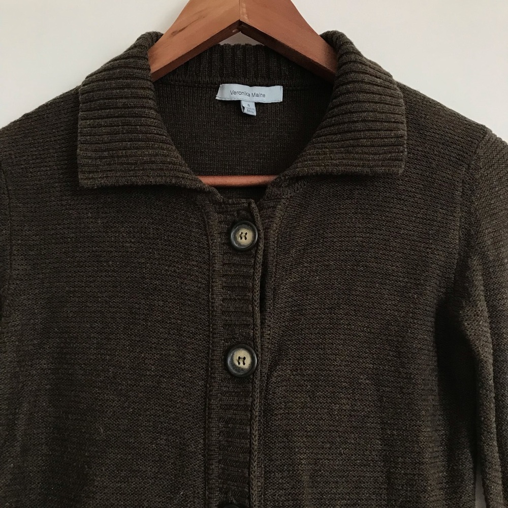 Veronika Maine Sml Olive Green Collared Cardi Knit - Picture 4 of 13